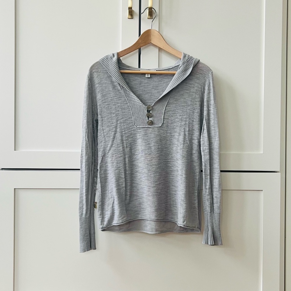 Banana Republic 100% Cotton stretch fine knit grey hooded sweater - Size XS